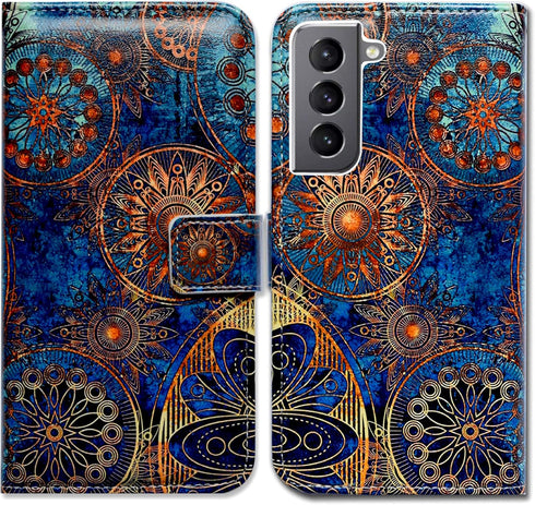 Case for Galaxy S21 Plus 5G, Gorgeous Colours Circle Mandala Leather Flip Phone Case Wallet Cover with Card Slot Holder Kickstand for Samsung Gala...