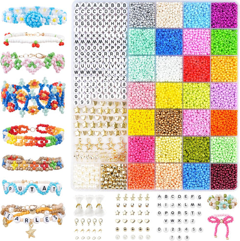 DoDoBeads Bracelet Making Kit, 10000 Pcs 3mm Glass Seed Beads for Jewelry Making - Friendship Bracelet Kit with Letter Beads, Pearl Beads, DIY Art...