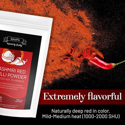 SpiceFix - Kashmiri Red Chilli Powder, Mild to Medium Heat Sun-Dried Indian Red Chili Powder, Natural Ground Vegan Kashmiri Spice in a Resealable ...