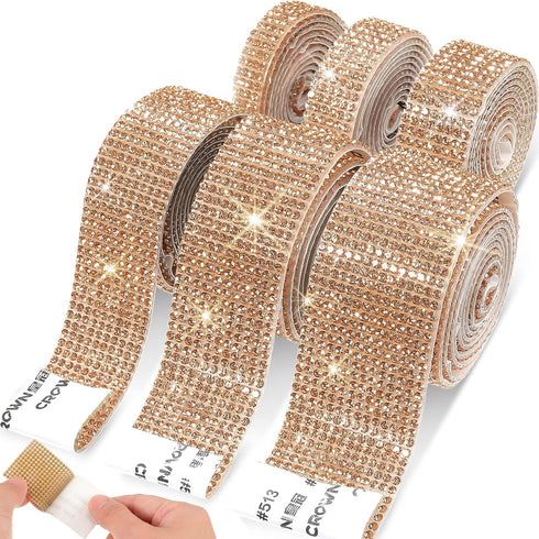 6 Rolls Self Adhesive Crystal Rhinestone Ribbon Diamond Bling Ribbons Wrap 6 Yards Mesh Glittering Sticker Roll for Arts Crafts Wedding Birthday D...