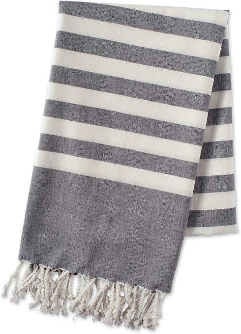 100% Cotton, Soft & Absorbent Decorative Turkish Fouta Towel with Twisted Fringe for Home, Beach, Pool, or Décor, Use As Blanket or Throw - Black ...