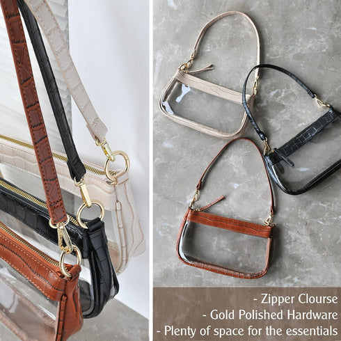 Clear Shoulder Handbag PVC Classic 90s Purse Women Vegan Leather Crocodile Crossbody Bag...