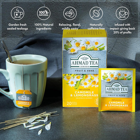 Ahmad Teas - Camomile & Lemongrass 1.4oz - 20 Tea Bags, Brown...