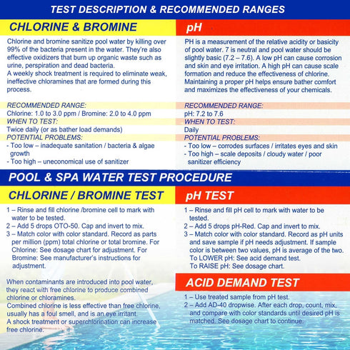 U.S. Pool Supply Swimming Pool & Spa Test Kit Refill Solutions, Test Water for pH, Chlorine and Bromine...