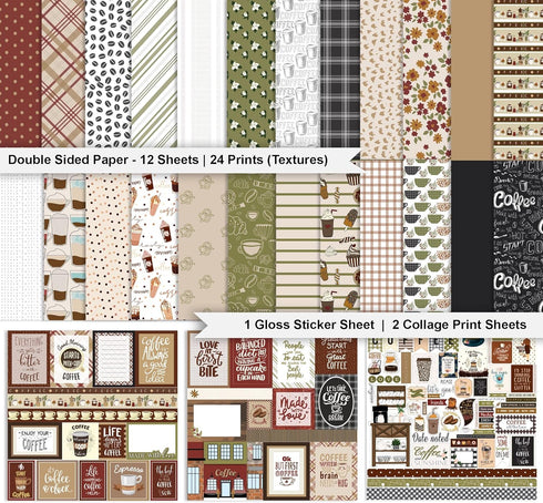 Coffee Theme Collection Double,Sided Scrapbook Paper Kit Cardstock 12"x12" Card Making Paper Pack Of With Sticker Sheet - 16 Pages - Multicolor...