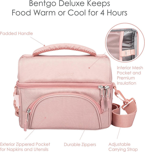 Bentgo Deluxe Lunch Bag - Durable and Insulated Lunch Tote with Zippered Outer Pocket, Internal Mesh Pocket, Padded & Adjustable Straps, & 2-Way Z...