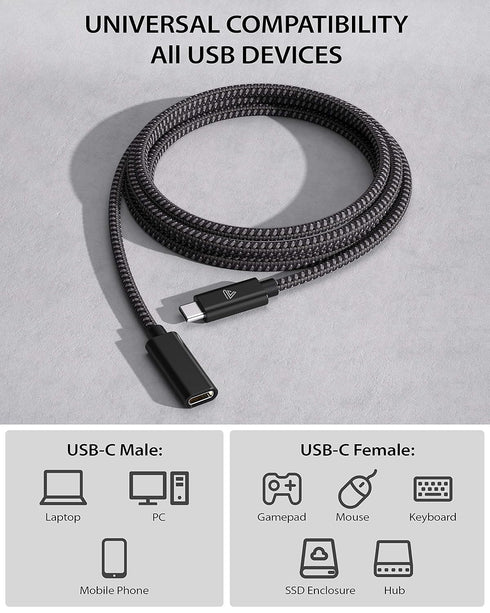 USB Type C Extension Cable (1.5Ft/0.5m), USB C 3.1(10gbps) Male to Female Extension Charging & Sync Compatible with Switch, MacBook Air M2/ M1/ Pr...