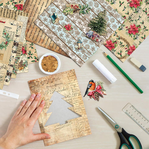Christmas Pattern Scrapbook Paper, 6 Inch Card Production Supplies, 24 Sheets Single Sided Acid-Free Cardstock Greeting Card, Handmade Gift Journa...