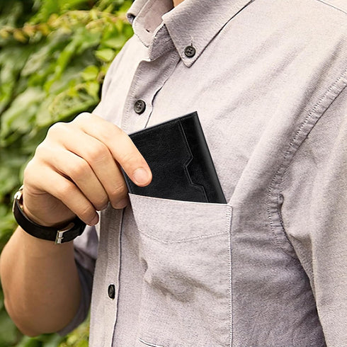 Leather Minimalist Wallet for Men, Credit Card Holder?Thin Bifold Wallet, Front Pocket Wallet, Small Card Case, Slim Wallet,Father's Day Gift (BLA...