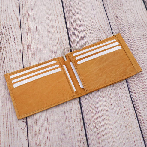 Men's Cowhide Trifold/Bifold Double Money Clip Wallet (Z Money Clip) (Tan Outside ID)...