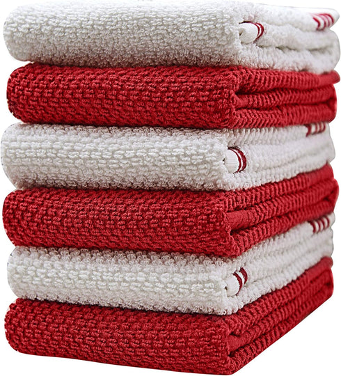 Premium Kitchen Towels (16”x 28”, 6 Pack) – Large Cotton Kitchen Hand Towels – Weft Insert Design – 380 GSM Highly Absorbent Tea Towels Set with H...