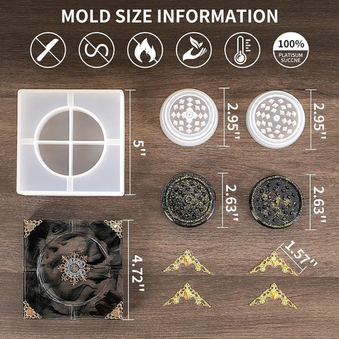 Ashtray Resin Mold and Spice Grinder Mold, Large Square Silicone Molds for Resin, Herb Grinder Mold for Resin Casting, Epoxy Resin Mold for DIY Cr...