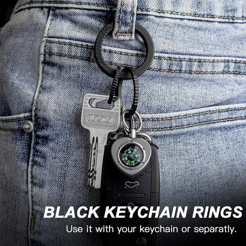 TISUR Titanium Keychain Rings, Split Side Pushing Key Rings Heavy Duty Black Key Ring For Key Chain Carabiner Dog Tag Ring...