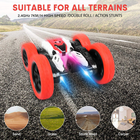 Remote Control Car, Double Sided RC Car, 4WD Off-Road Stunt Car with 360° Flips, 2.4Ghz Indoor/Outdoor All Terrain Rechargeable Electric Toy Cars ...