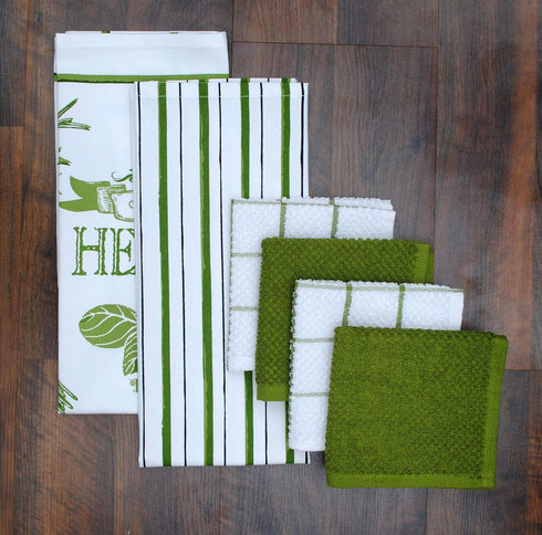 AMOUR INFINI Cotton Kitchen Towels and Dishcloths 6 Piece - 4 Terry Dishcloths (12” x 12”) and 2 Cotton Kitchen Towels (28” x 18”) for Gifting and...
