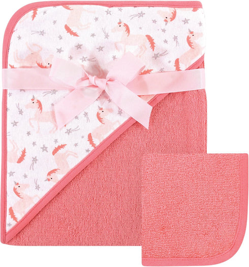 Hudson Baby Unisex Baby Cotton Hooded Towel and Washcloth, Unicorn, One Size...