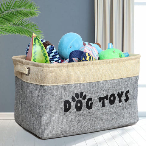 PET ARTIST Non-Customized Dog Toy Storage Basket, Gray, 15"L x 11"W x 9"H...