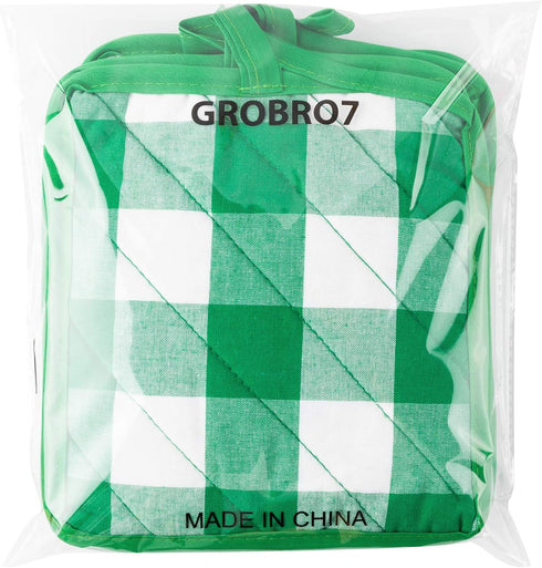 GROBRO7 5Pcs Cotton Buffalo Check Plaid Pocket Pot Holder Set Kitchen Heat Resistant Potholder Durable Cloth Potholders Bulk Green & White Oven Mi...