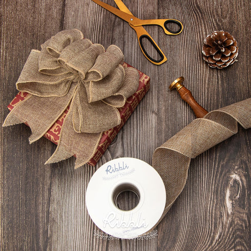 Ribbli Burlap Wired Ribbon,2-1/2 Inch x 10 Yard,Natural,Solid Wired Edge Ribbon for Big Bow,Wreath,Tree Decoration,Outdoor Decoration...