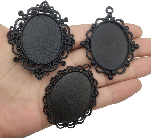 10pcs 30x40mm Black Oval Blank Bezel Pendant Trays Base Cabochon Settings Trays Pendant Blanks (M117)...