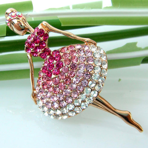 Navachi 19k Gold Plated Multicolor Crystal Dance Girl Brooch Pin...