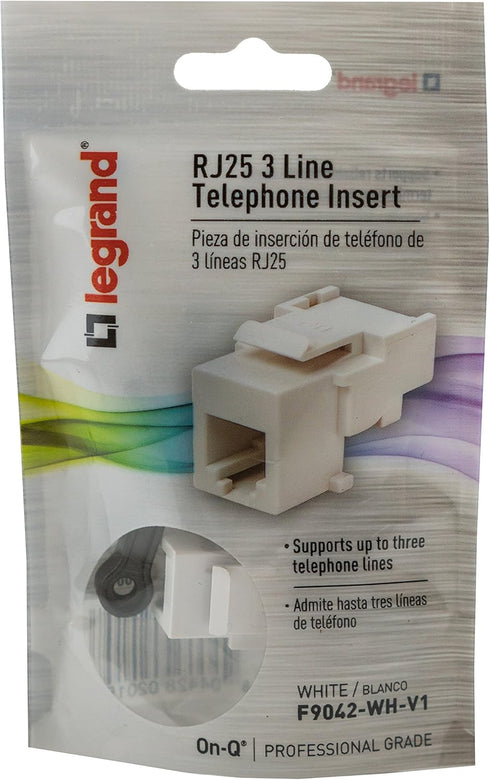 Legrand - OnQ Telephone Keystone Jack RJ25, Male to Male Connector, Universal Keystone Connector for Phone Connections, Rear Mount Snap-In Keyston...