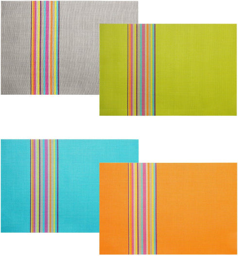 SHACOS Placemats Set of 4 Colorful Woven Vinyl Place Mats for Dining Table Reversible PVC Heat Resistant Table Mats (4, Multicolor)...