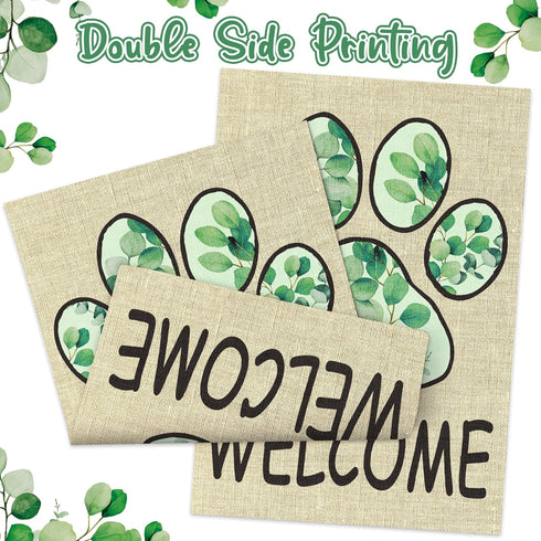 WATINC Paw Print Garden Flag - Spring Summer Eucalyptus Leaf Welcome Linen Garden Flag, 12 x 18 Inch Double Sided Seasonal Holiday Farmhouse Yard ...