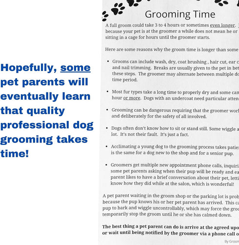 Grooming Time Pad (100 Sheets, 5.5" X 8.5") Describes why a dog groom takes 3 to 4 hours or more...