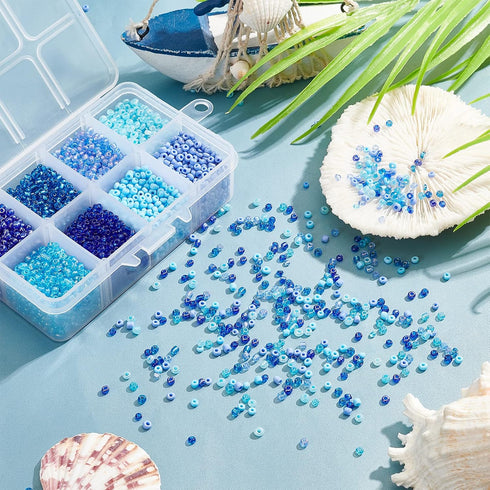 PH PandaHall 3600pcs 3mm Seed Beads, 8/0 Blue Waist Beads 8 Colors Ocean Sea Blue Friendship Craft Beads Small Pony Bead Mini Spacer Bead for Frie...