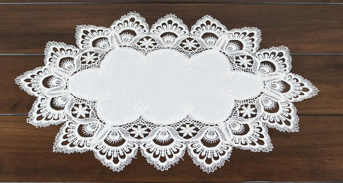 White European Lace and Antique Jacquard Fabric Peacock Tail Lace Place mat, Doily, End Table Cover (13Wx20L)...