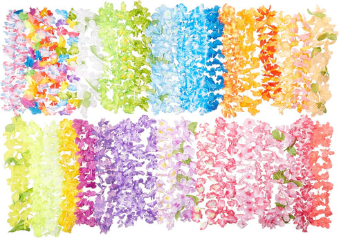 Oojami 36 Piece Hawaiian Leis Necklace Tropical Luau Hawaii Flower Lei Theme Party Favors Birthday Wedding Beach Luau Party 3 Dozens Bright Colors...