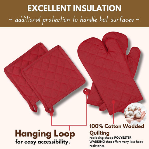 Native Fab Pot Holders and Oven Mitts Sets for Kitchen Heat Resistant - Hanging Non-Slip - 100% Cotton Kitchen Oven Mitts and Pot Holders 4-Piece ...