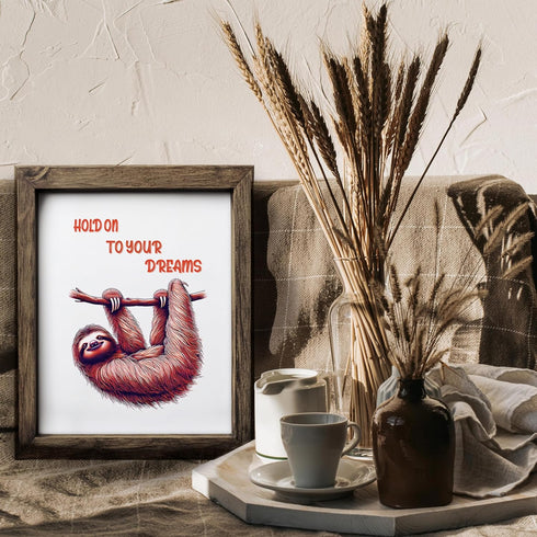Posterizer 1 pcs-hold on to your dreams-cute sloth-Kids Room Art-Motivational & Inspirational Art-decor for nursery toddlers kids room- UNFRAMED W...