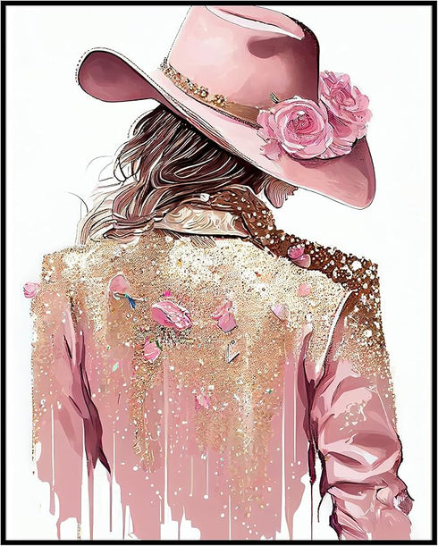 Posterizer 1 pcs-pink and gold cowgirl decor-Western Art-Abstract & Modern Art-Gift for Men Women Entrepreneur Teens-Living Room Bedroom Decor- UN...