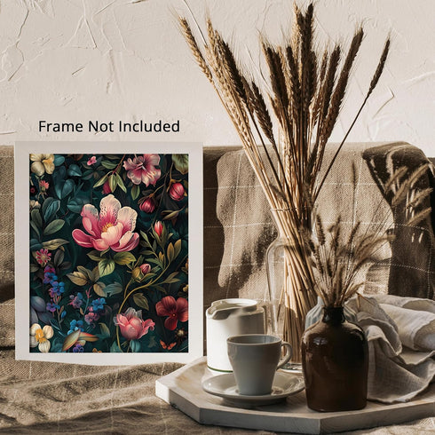 Posterizer 1 pcs-pink and blue flowers with dark background-Floral & Botanical Art-Abstract & Modern Art-Decor for Home & Office- UNFRAMED Wall Ar...