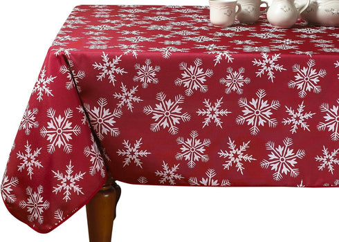 Violet Linen Decorative Christmas Snowflakes Design Red Tablecloths - 60" X 84"...