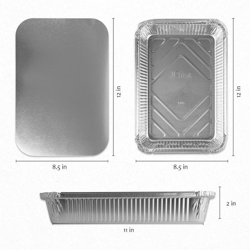 PLASTICPRO Disposable 4 LB Aluminum Takeout Tin Foil Oblong Baking Pans 12'' X 8'' X 2'' Inch With Cardboard Lids - Brownies, Bread, or Lunchbox, ...