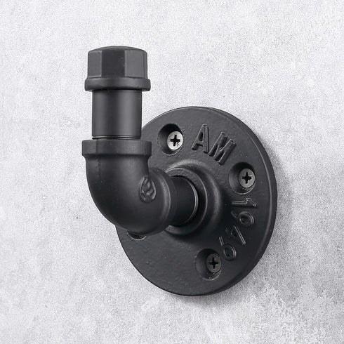 Industrial Style Robe Towel Hook Wall Mounted Metal Iron Pipe Coat Hanger Hat Holder Bag Rack for Bathroom Bedroom Kitchen, Rust Free, Black...