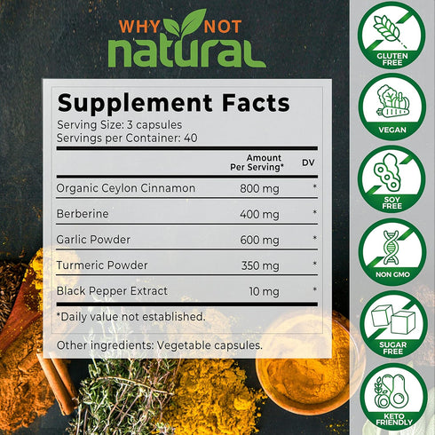 5-in-1 Organic Ceylon Cinnamon Capsules with Berberine, Garlic, Turmeric, Black Pepper Extract Pills (120 Capsules)...