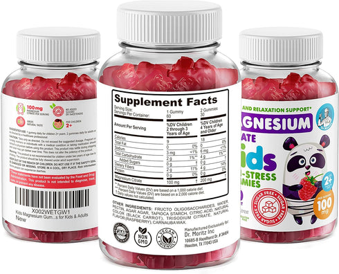 DR. MORITZ Sugar-Free Calm Magnesium Gummies for Kids and Adults - Kids Magnesium Gummies - Magnesium Citrate Gummies (60 Count (Pack of 1), Raspb...