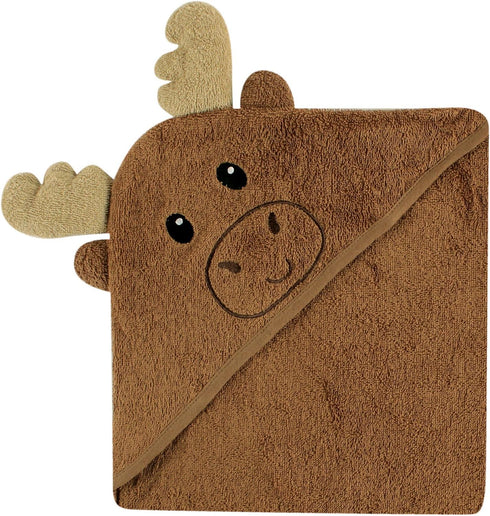Luvable Friends Unisex Baby Cotton Animal Face Hooded Towel, Moose, One Size...