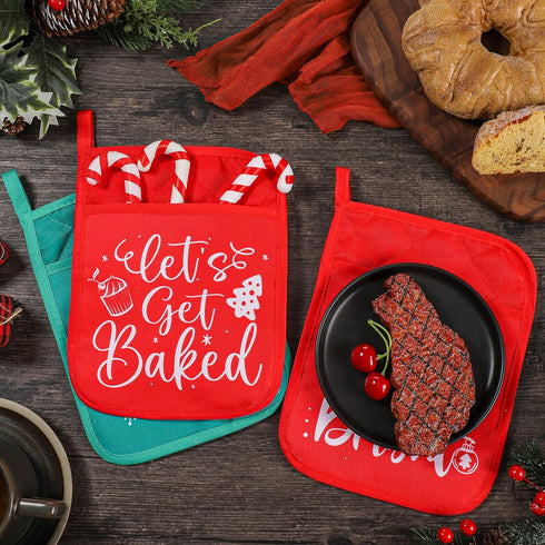 10 Pcs Christmas Pot Holders with Pocket Fall Pot Holder Potholder Gift Hot Pads Heat Resistant Oven Mitts Cookie Bag for Kitchen Baking Cooking (...