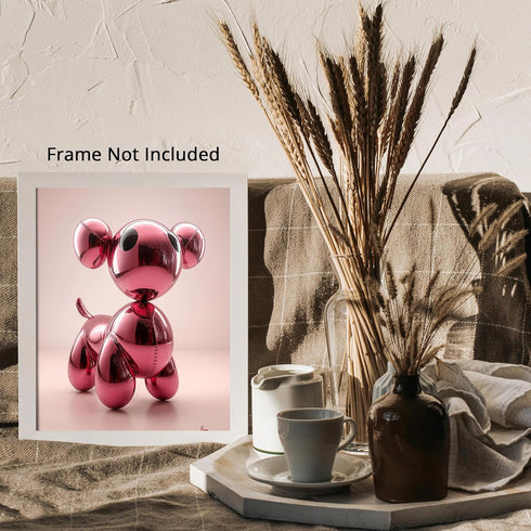 Posterizer 1 pcs-shiny metallic balloon animal-dog-pink cute art 2-Kids Room Art-Art for Animal Lovers-Decor for nursery toddlers kids room- unfra...