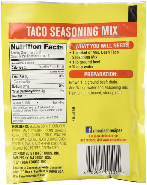 Mrs Dash Salt Free Taco Seasoning Mix (1.25 oz Packets) 4 Pack...