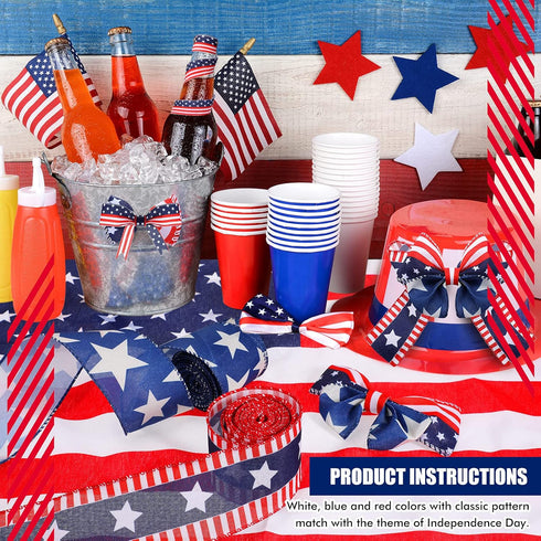 5 Rolls Star Wired Edge Ribbon 2.5 Inch Patriotic Stars Stripes Satin Ribbon 4th of July Grosgrain Halloween Thanksgiving Christmas Decoration for...