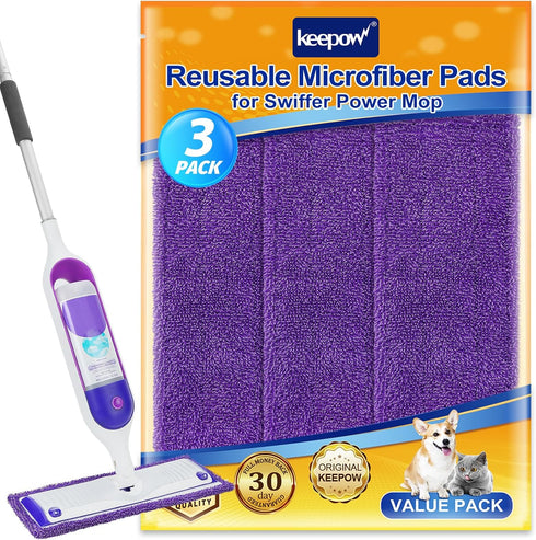 KEEPOW Reusable Power Mop Refill Pads for Swiffer Power Mop, Powermop Mopping Pad Refills for Wood Floor Cleaning, Machine Washable Microfiber Mop...