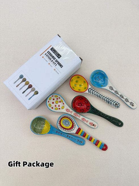 heart & home Ceramic Spoon Set of 6, Ceramic Serving Spoons, Ceramic Spoon for Soup, Colorful Deep Round Soup Spoons, 6.5'' Inches...