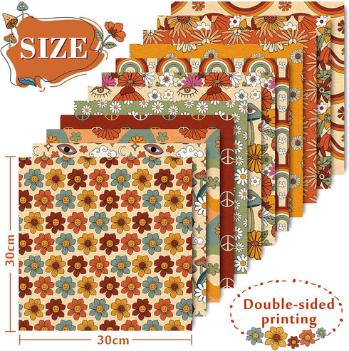 Whaline 12 Designs Retro Floral Pattern Paper 24 Sheet Hippie Groovy Boho Rainbow Scrapbook Double-Sided Craft Paper Folded Flat for Card Making S...