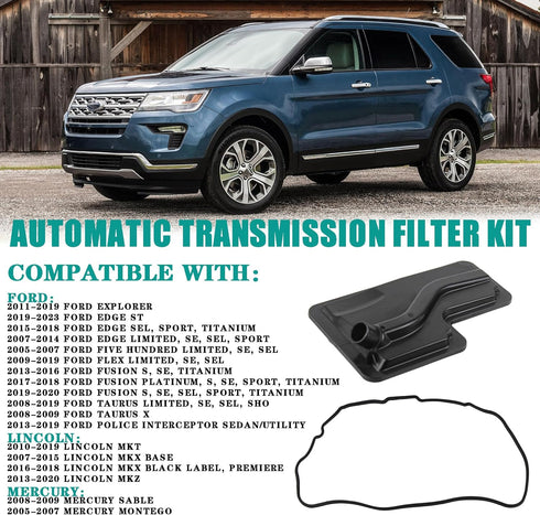 Transmission Filter Oil Pan Gasket Kit Compatible with 2005-2023 Ford Explorer Edge ST/SEL/Limited Fusion S Taurus Limited Lincoln MKS MKT MKZ Bas...